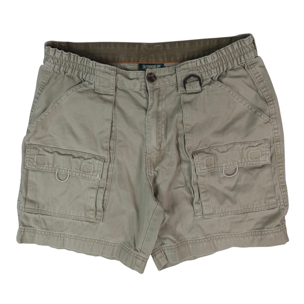 Outdoor Life Cargo Shorts Mens 32x6.5 Khaki Tan Elastic Waist Hiking Gorpcore